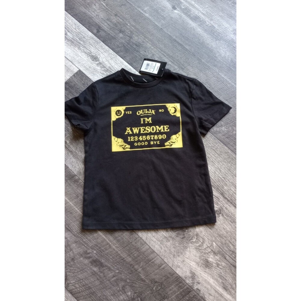 Art Class Boys XS Black Short Sleeve T-shirt With Gold Quija Board Graphic, NWT